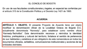 DIANA DIAGO RADICÓ PROYECTO PARA CAMBIAR EL NOMBRE DE LA LOCALIDAD DE KENNEDY Y RECUPERAR SU IDENTIDAD CULTURAL E HISTÓRICA 